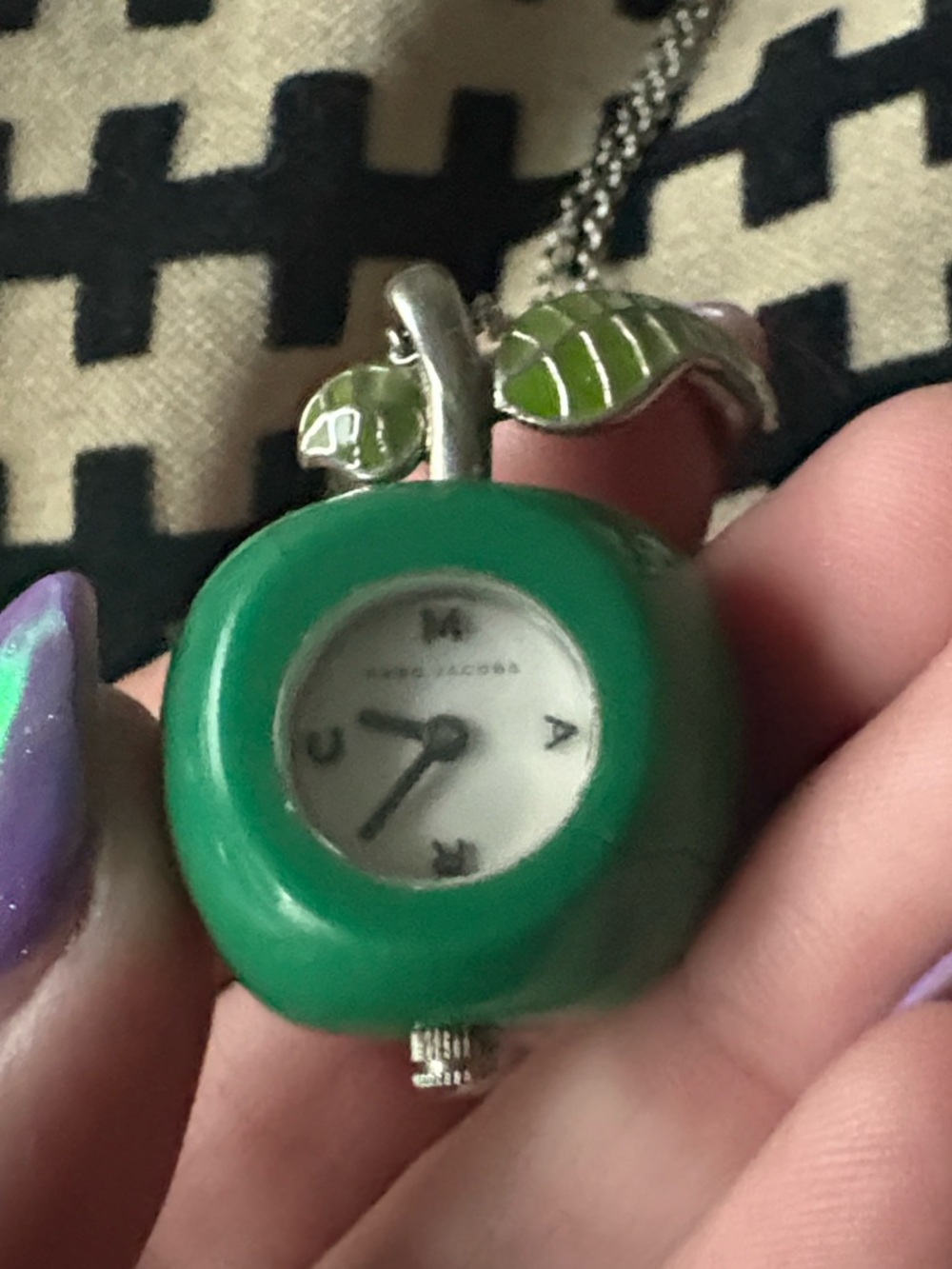 Marc Jacobs Apple Pendant Watch Necklace in Green